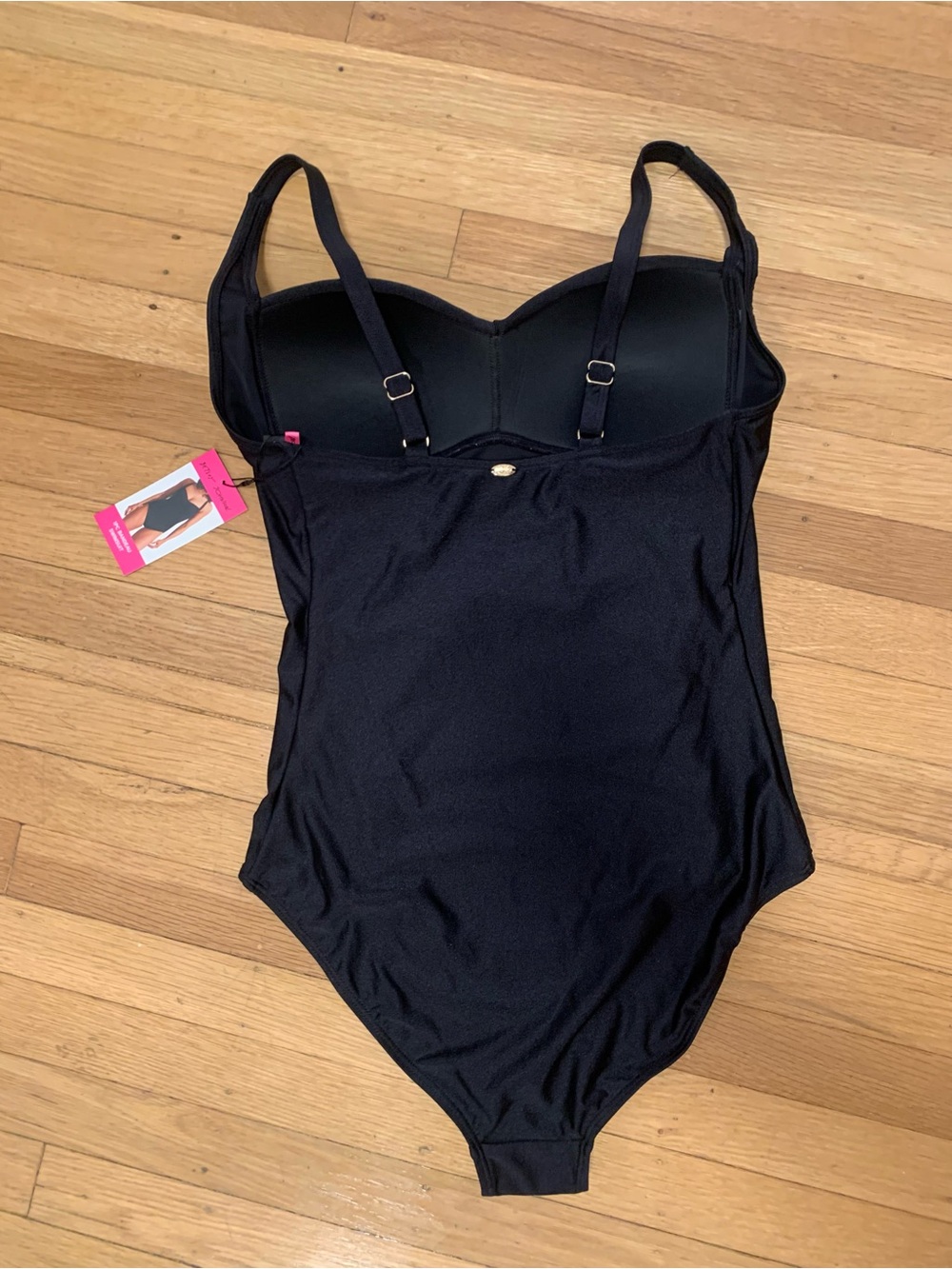 NWT BETSEY JOHNSON BLACK 1-Piece Bandeau Style Swimsuit in Size L - Picture 4 of 13
